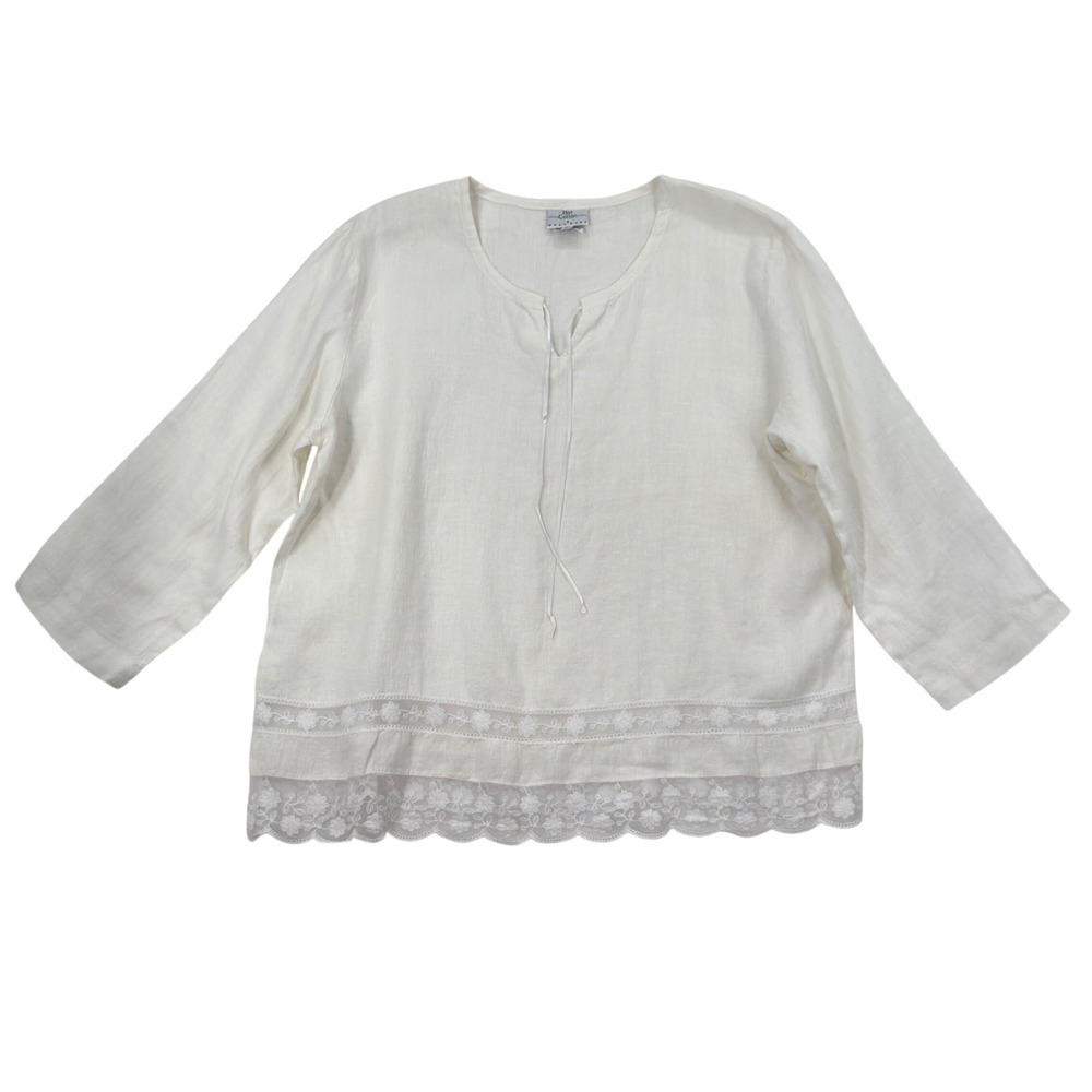 Hot Cotton 100% Linen Boho Tunic Top Womens LRG Lace Hem Coastal Grandmother